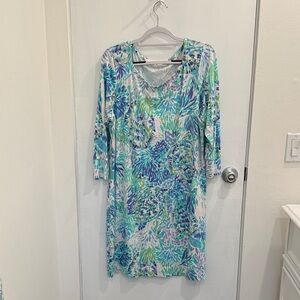 Lilly Pulitzer Blue Green Floral Long Sleeve Dress